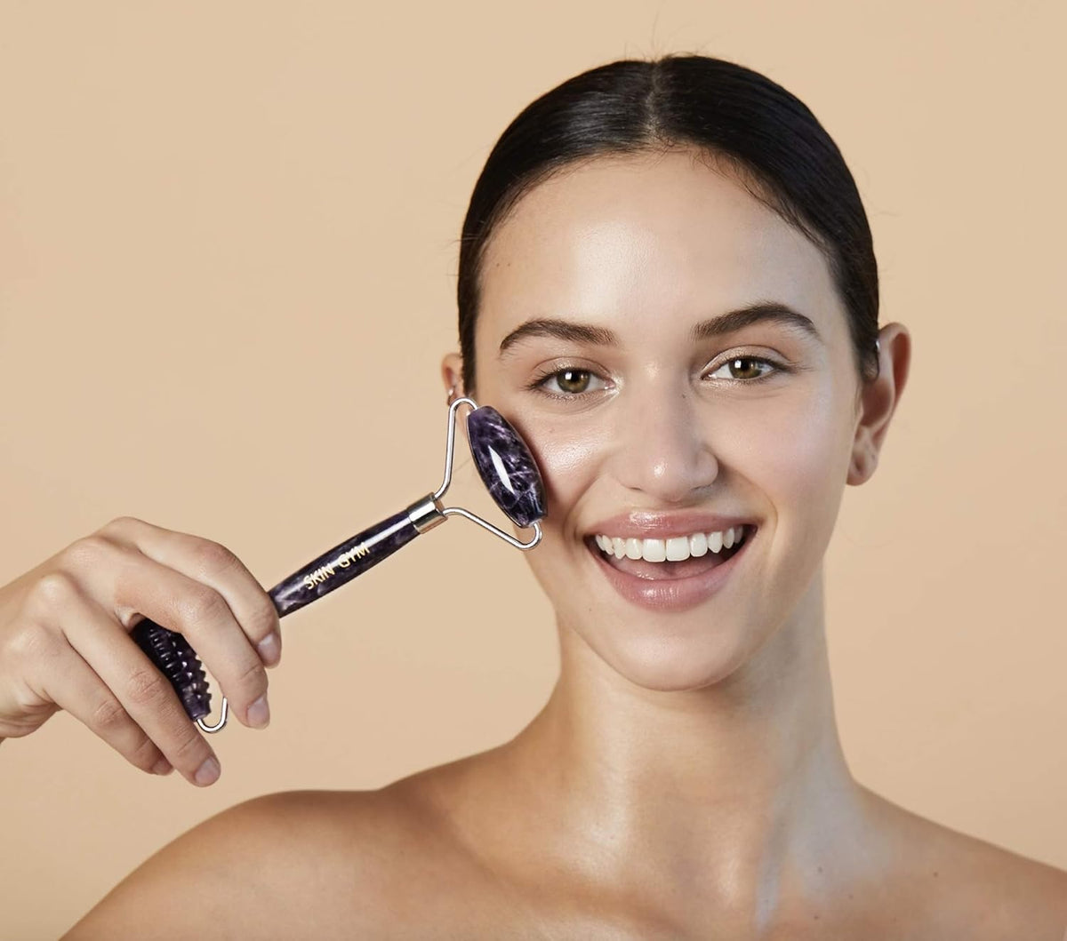 Skin Gym Amethyst 2D Texturized and Smooth Facial Roller with clear handle - Skin Gym
