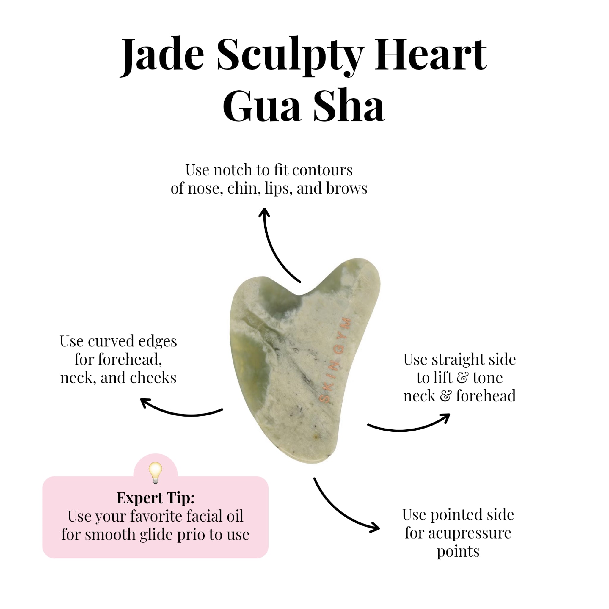 Jade Sculpty Heart Gua Sha Tool