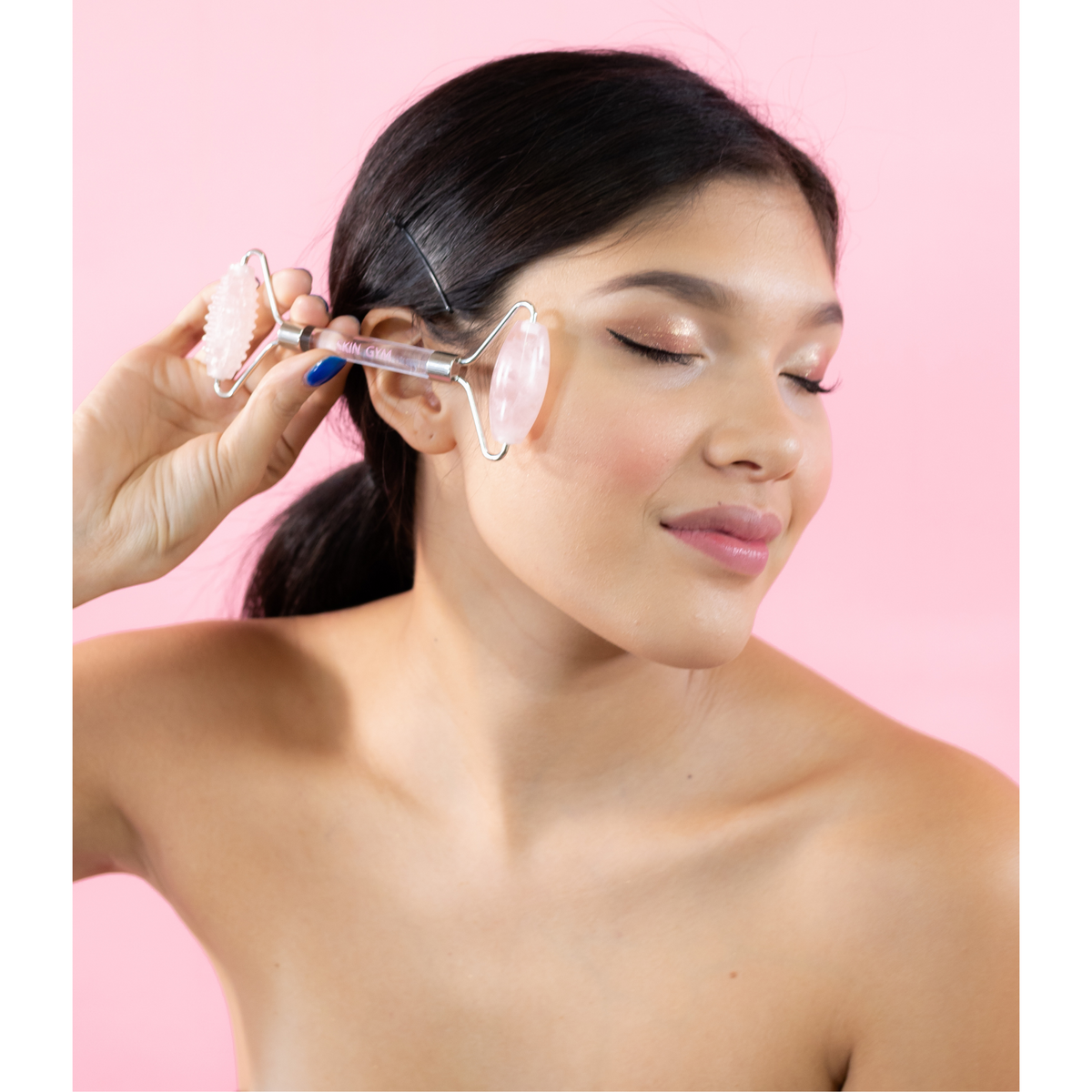 Skin Gym Rose Quartz 2D Texturized and Smooth Facial Roller - Skin Gym