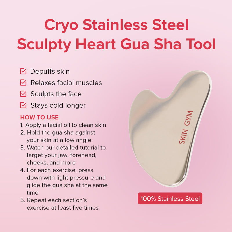 Skin Gym Cryo Stainless Steel Sculpty Heart Gua Sha Tool - Skin Gym