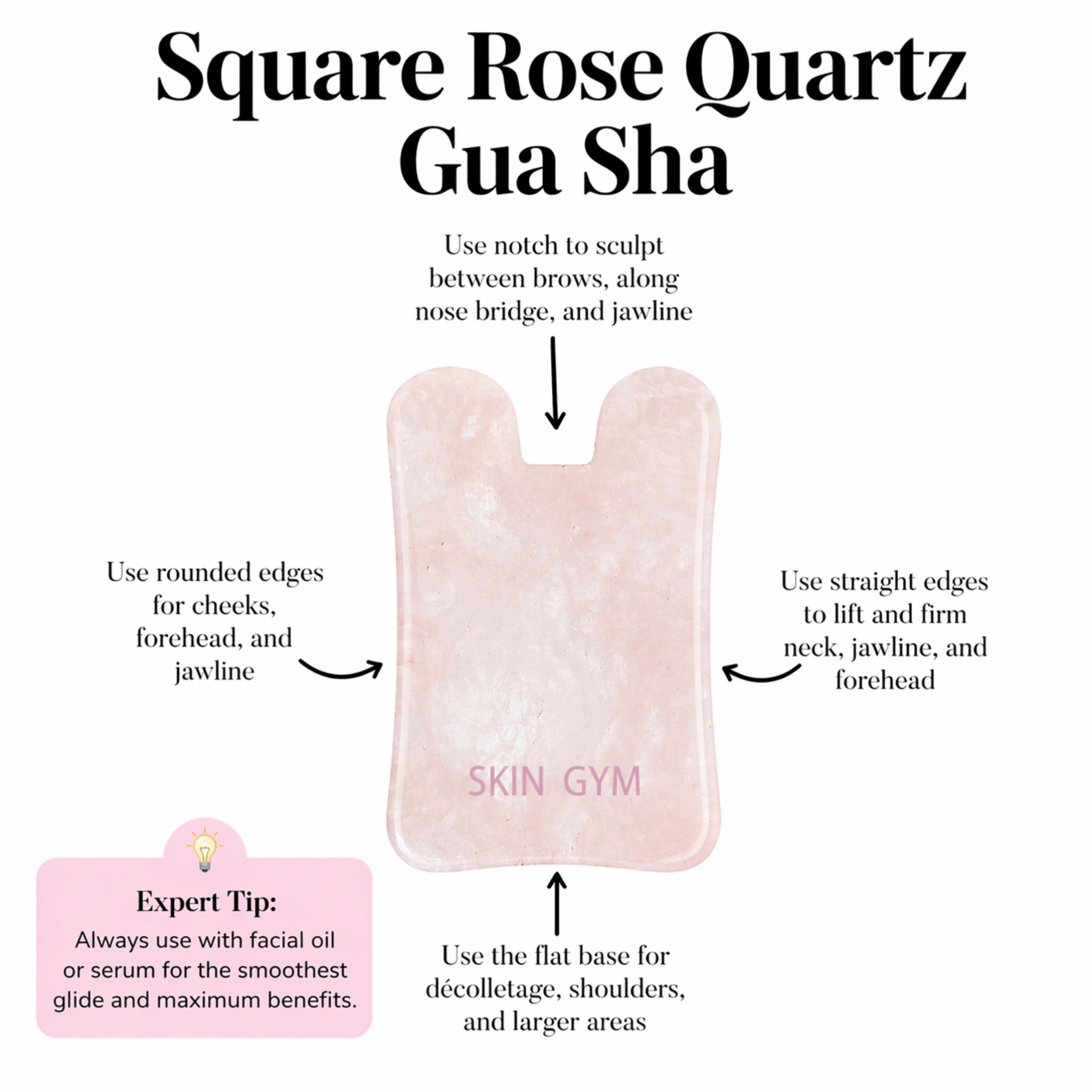 Square Rose Quartz Gua Sha