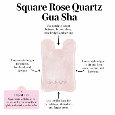 Square Rose Quartz Gua Sha - Skin Gym