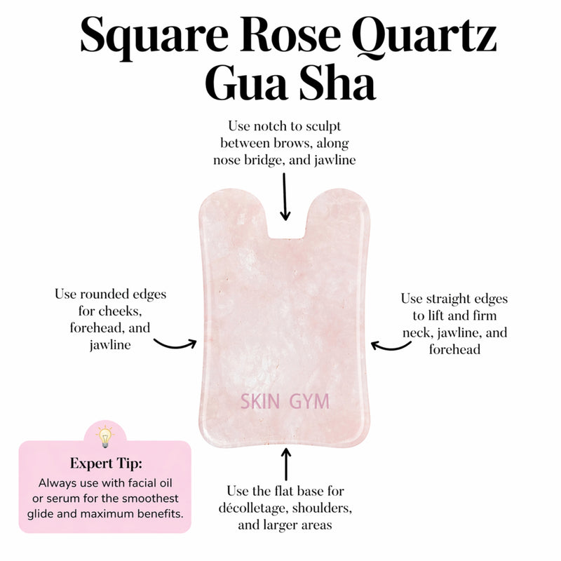 Square Rose Quartz Gua Sha - Skin Gym